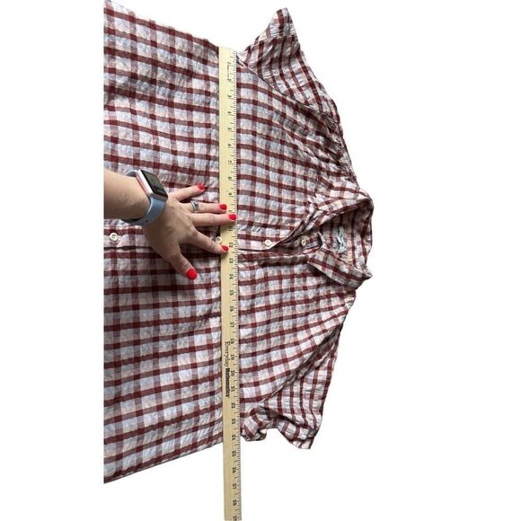 Madewell Seersucker Baybrook Shirt Top Plaid Stained Mahogany XL Short Sleeve - Picture 8 of 11